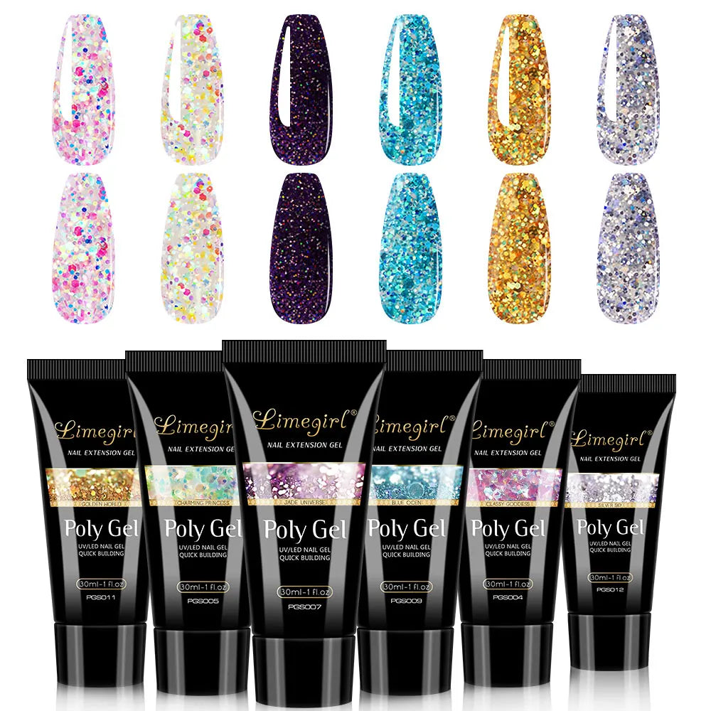 LIMEGIRL 30ml Nail Extension Gel – Glitter Soak-Off Acrylic UV Poly Gel for Quick Nail Build & Manicure