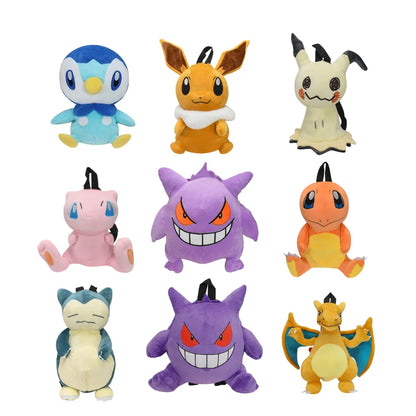 Pokémon Plush Backpack — Gengar, Mimikyu, Eevee, Snorlax, Charmander, Charizard, Mew, Rowlet Stuffed Toy Shoulder Bag for Kids & Gifts