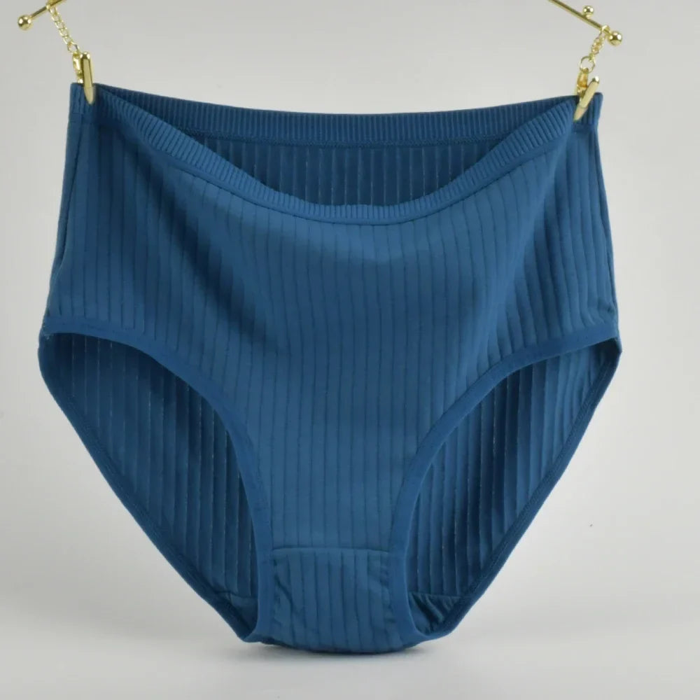 Soft High Waist Cotton Panties – Breathable Plus Size Women’s Underwear, Striped Lingerie Briefs