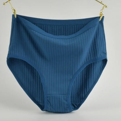 Soft High Waist Cotton Panties – Breathable Plus Size Women’s Underwear, Striped Lingerie Briefs