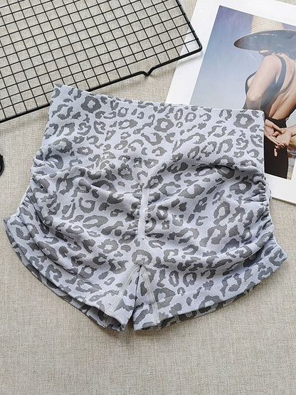 Women's Leopard Print Seamless Yoga Shorts - High-Waisted Butt-Lifting Fitness Workout Shorts