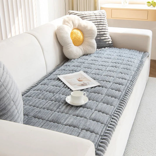 Thick Quilted Stripe Flannel Sofa Pad – Warm Multiuse Winter Sofa Cover, Towel & Slipcover for Living Room