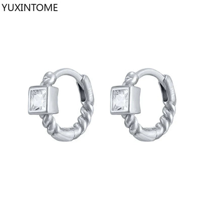 925 Sterling Silver White Zircon Hoop Earrings for Women – Fashion Geometric Crystal Silver Earrings Fine Jewelry Elegant Daily Wear Jewelry