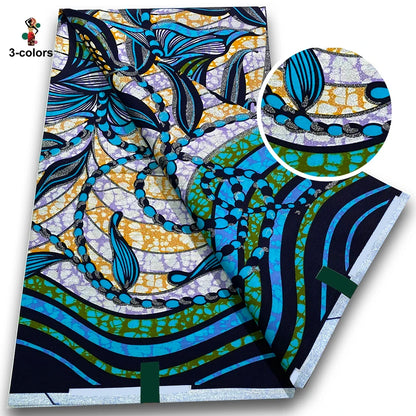 African Golden Wax Fabric - Glitter Gold Print Batik Ankara Pagne Material for Women