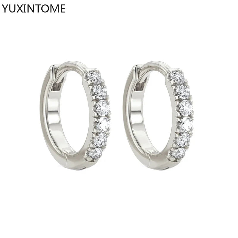 925 Sterling Silver White Zircon Hoop Earrings for Women – Fashion Geometric Crystal Silver Earrings Fine Jewelry Elegant Daily Wear Jewelry