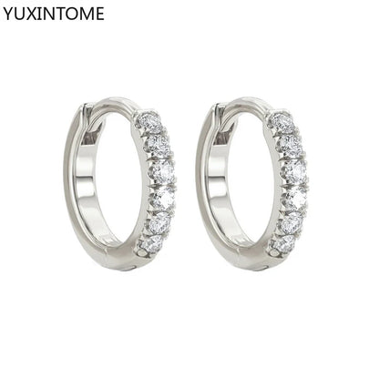 925 Sterling Silver White Zircon Hoop Earrings for Women – Fashion Geometric Crystal Silver Earrings Fine Jewelry Elegant Daily Wear Jewelry