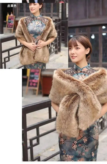 32-Color Luxury Faux Fox Fur Shawl – Women’s Plush Winter Scarf, Wrap & Cape for Wedding & Coat
