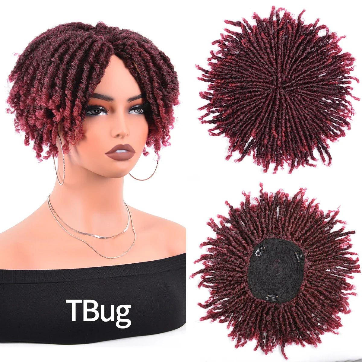Short Crochet Synthetic Wig with Clips – Afro Braided Half Dreadlock Hair Extensions for Men & Women