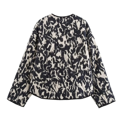 2024 Autumn Women's Snake Skin Printed Jacket – European & American Style, Fashion Button Long Sleeve Coat