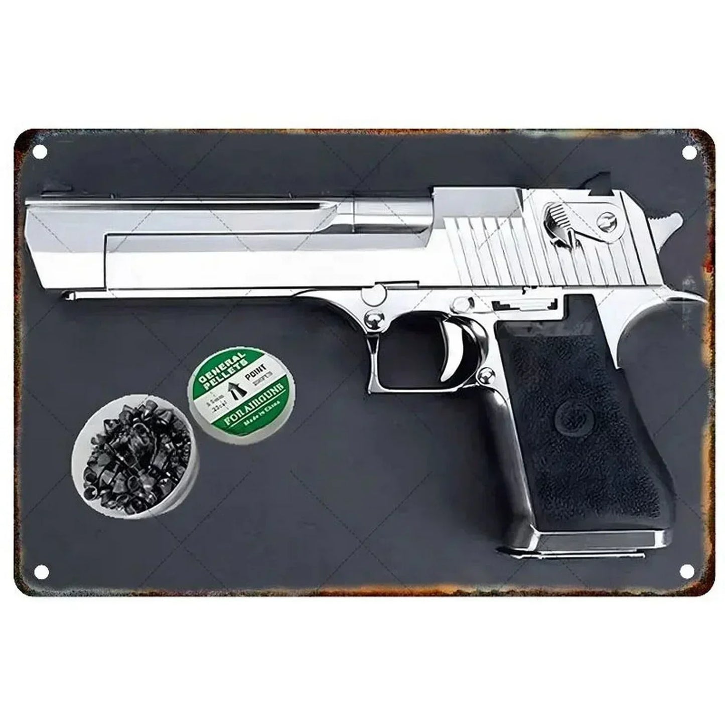 Pistol Metal Wall Sign - Military Style Decoration for Man Cave Home Cafe Bar Garden