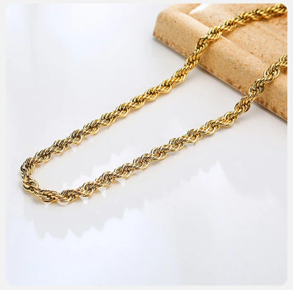 Vnox Dainty Gold Color Rope Chain Necklace – Chic Twisted Collar for Men & Women, Waterproof Stainless Steel, 2-5mm Width