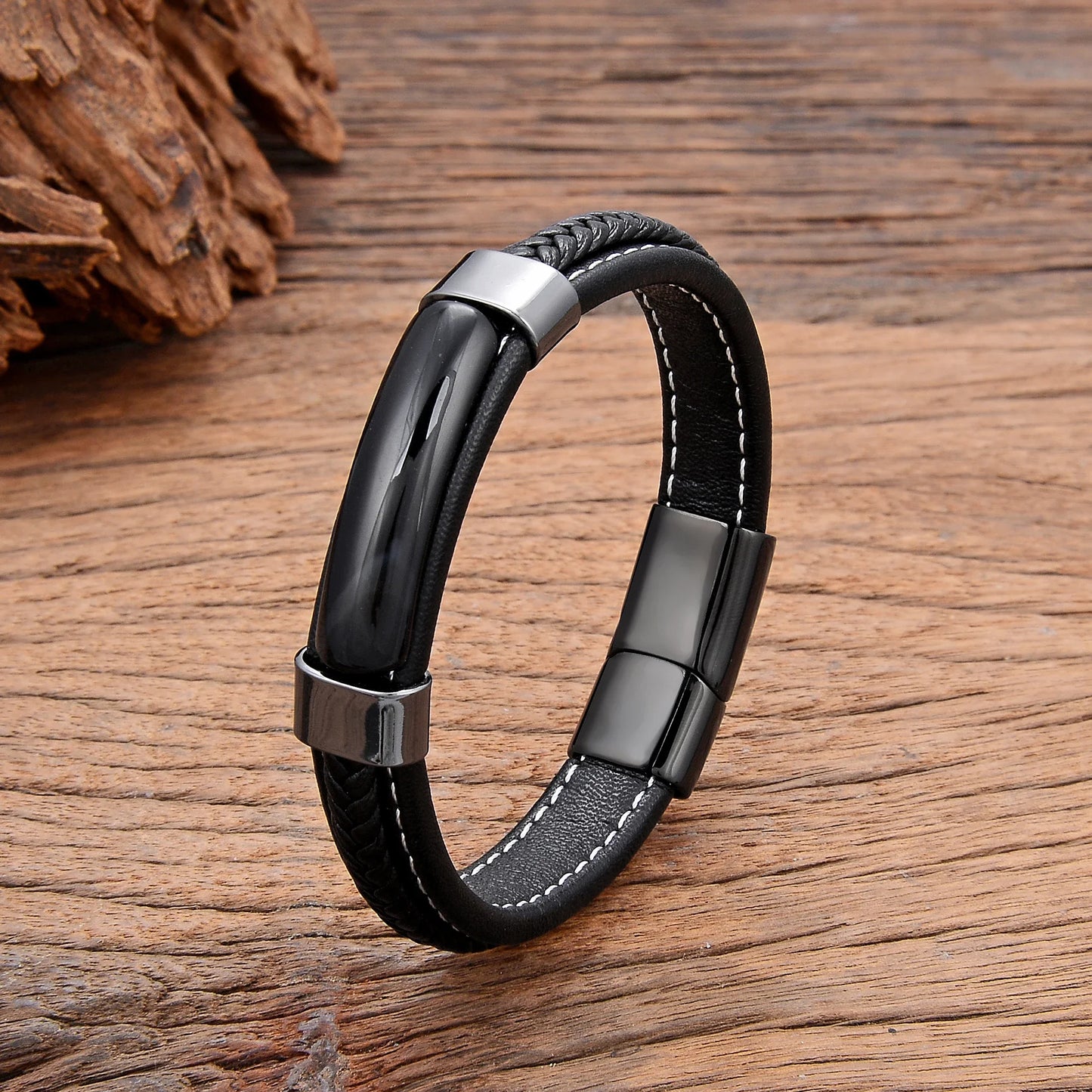 Natural Hematite & Pink Tiger Eye Stone Bracelet – Handmade Braided Leather Men’s Jewelry Bangle 2022