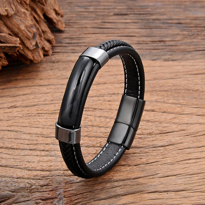 Natural Hematite & Pink Tiger Eye Stone Bracelet – Handmade Braided Leather Men’s Jewelry Bangle 2022
