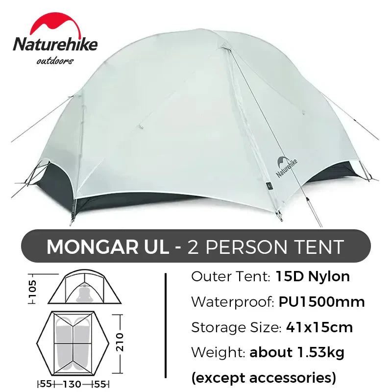 Naturehike Mongar UL Hiking Tent – 1-2 Person Ultralight Waterproof 15D Nylon Backpacking Tent