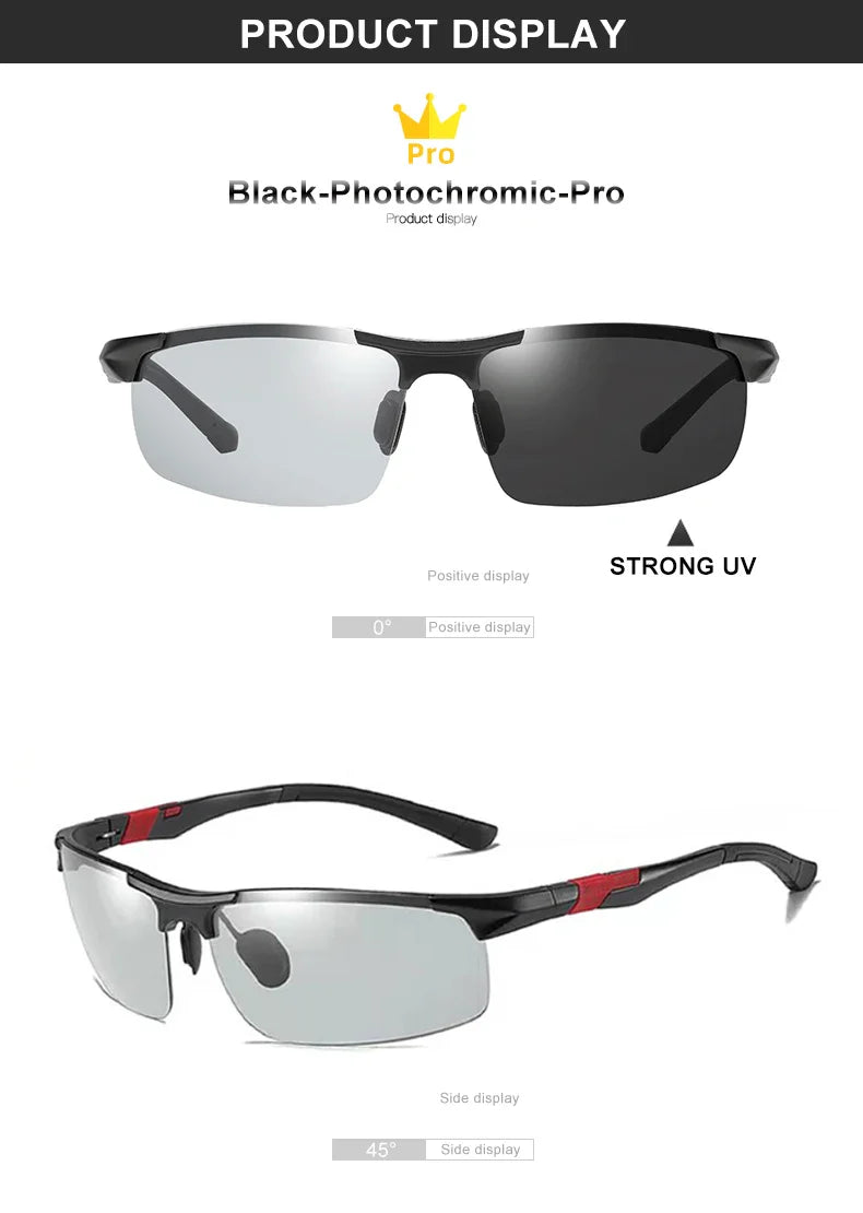CLLOIO Aluminum Photochromic Sunglasses – Polarized Day & Night Chameleon Glasses for Men, Anti-Glare, UV Protection, Color Changing Sun Glasses