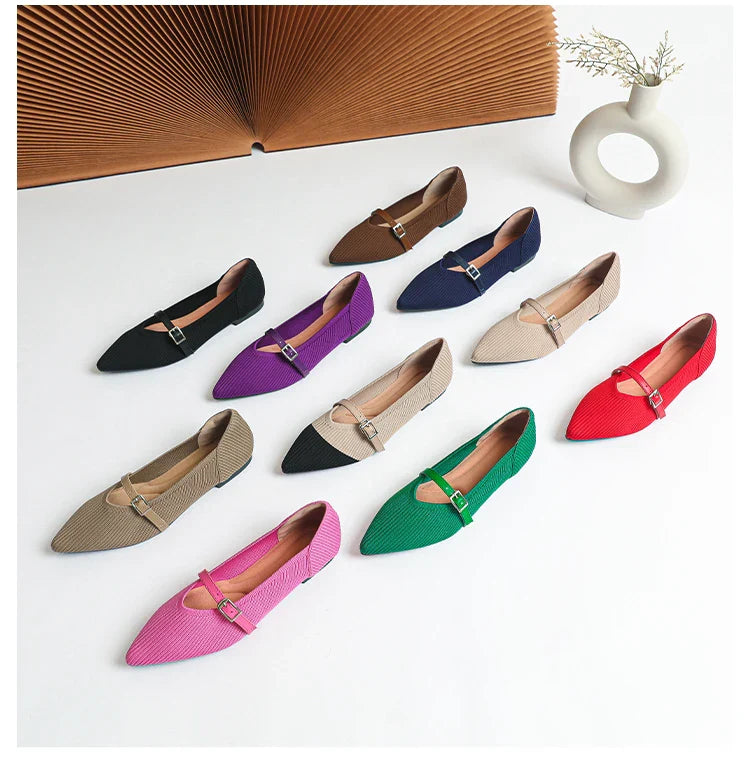 2024 Women's Flat Shoes – Pointed Toe Soft Knitted Sole, Breathable & Comfortable Spring and Autumn New Model