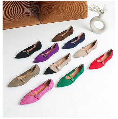 2024 Women's Flat Shoes – Pointed Toe Soft Knitted Sole, Breathable & Comfortable Spring and Autumn New Model