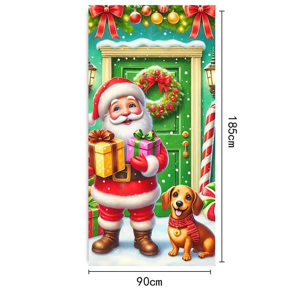 Christmas Fabric Door Banner – Merry Christmas Hanging Background for Photo Booth, Xmas Decor & Photography Props