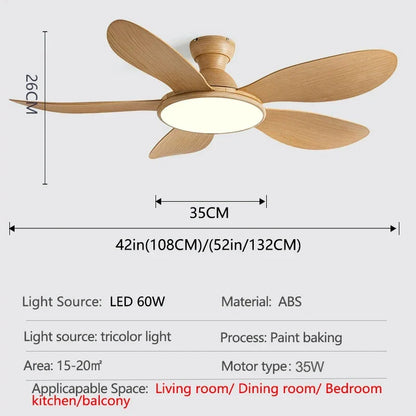 52-inch Modern LED Ceiling Fan — 60W Low Floor DC Motor, 35W Light, Remote Control, 110-220V