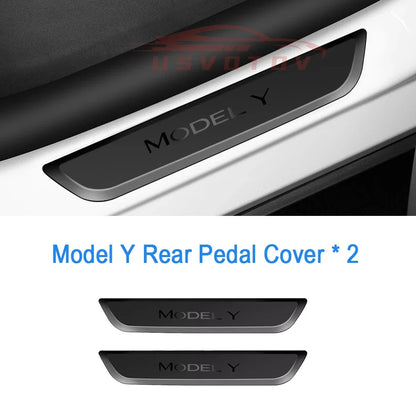 Rear Door Sill Cover for Tesla Model Y (2022–2024) – Anti-Dirty Kick Guards, Trim Protector Film & Welcome Pedal Pads