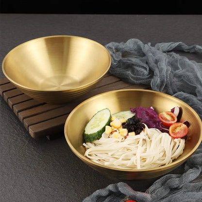 Golden 304 Stainless Steel Ramen Bowl - Large Rice, Salad, Noodle, and Soup Serving Dish for Home, Restaurant, and Pickled Cabbage Delights