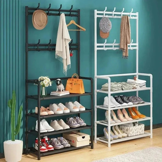 Multi-Layer Clothes Hanger & Shoe Rack – DIY Floor-Standing Hat and Shoes Organizer for Living Room Storage