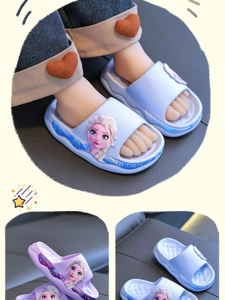 Disney Frozen Elsa Girls Slippers — Cute Cartoon Anti-Slip Soft Sole Summer Sandals