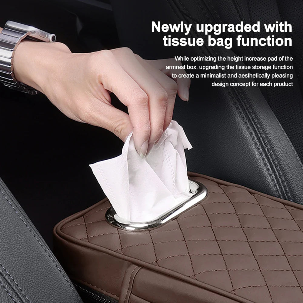 Car Center Console Protector Mat – Thick Memory Foam Armrest Cushion with Tissue Storage Pocket