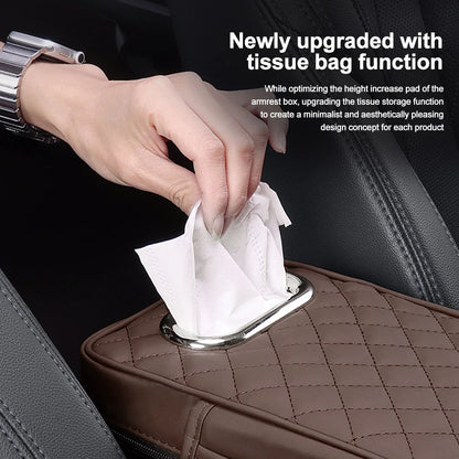 Car Center Console Protector Mat – Thick Memory Foam Armrest Cushion with Tissue Storage Pocket