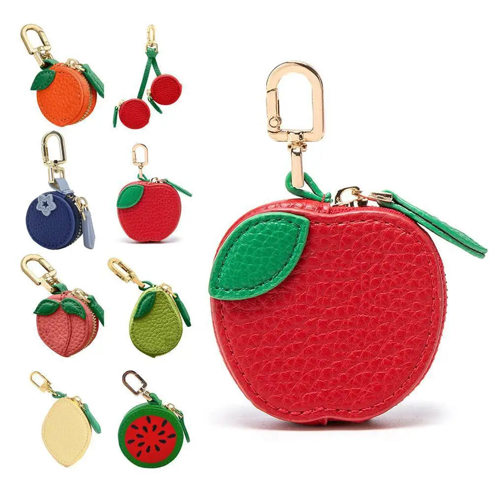 Cute Fruit-Shaped Leather Coin Purse – Mini Zipper Wallet & Earphone Bag Keychain Pendant for Women & Girls Gift