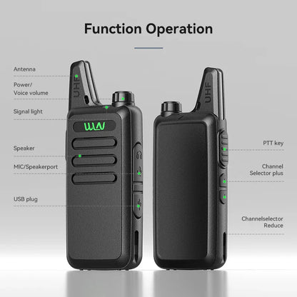 WLN KD-C1 Mini Walkie Talkie Set – 2PCS UHF 400–470MHz Two Way Radio with USB Charger, 16CH Long Range Portable Transceiver for Kids & Outdoor Use