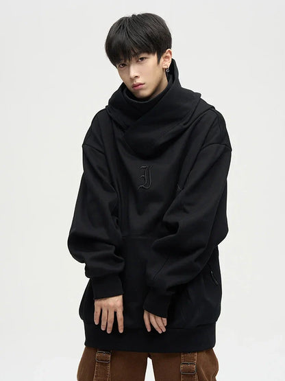 Autumn Ninja Streetwear Turtleneck Hoodie - Men's Embroidered Y2K Vintage Fleece Sweatshirt, Hip Hop Fashion