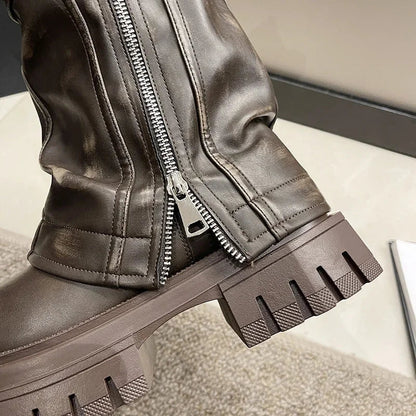 2023 New Women's Mid-Calf Boots – Fashion Belt Buckle, Side Zipper, Round Toe, High Quality