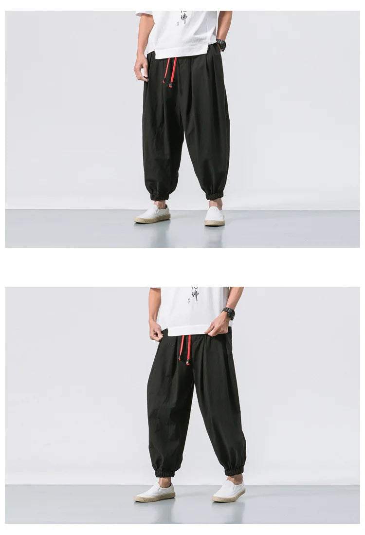 Men’s Oversized Harem Pants – Loose Chinese Style Cotton Linen Sweatpants Joggers, High-Quality Casual Trousers