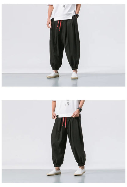Men’s Oversized Harem Pants – Loose Chinese Style Cotton Linen Sweatpants Joggers, High-Quality Casual Trousers