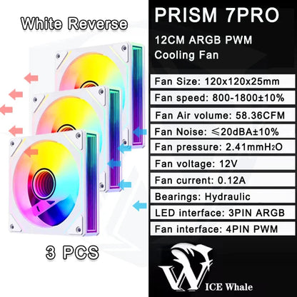 ICE Whale Prism 7 PRO ARGB 120mm PC Case Fan – Infinity Mirror Design with 4-Pin PWM, Motherboard Sync, and CPU Cooling Fan