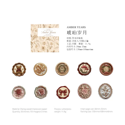 20PCS Wax Seal Sticker Set – DIY Scrapbooking & Junk Journal Decorative Paper Stickers for Collage Crafts & Creative Projects