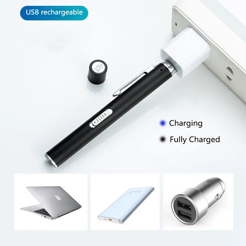 USB Rechargeable Medical Pen Light LED Flashlight – Stainless Steel Clip Mini Pocket Torch for Nursing, Dentist & Inspection Use
