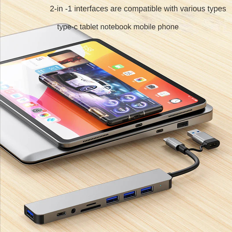 USB 3.0 Type-C Adapter Docking Station – Multi-Hub Splitter with USB 2.0 Port, TF/SD Card Reader, Audio Output for MacBook Pro, Computer