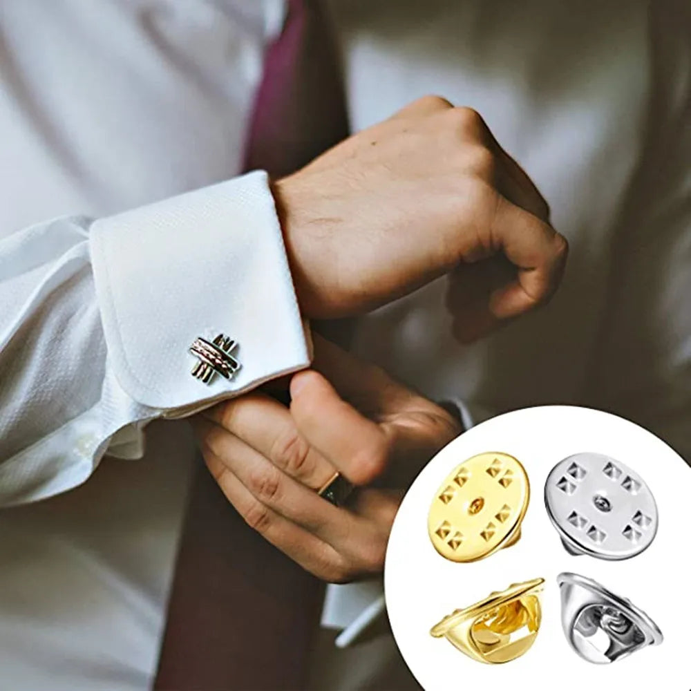 50-Set Brooch Pin Holders – Tie, Hat & Badge Backings with Flat Base & Butterfly Clasp for DIY Jewelry Findings