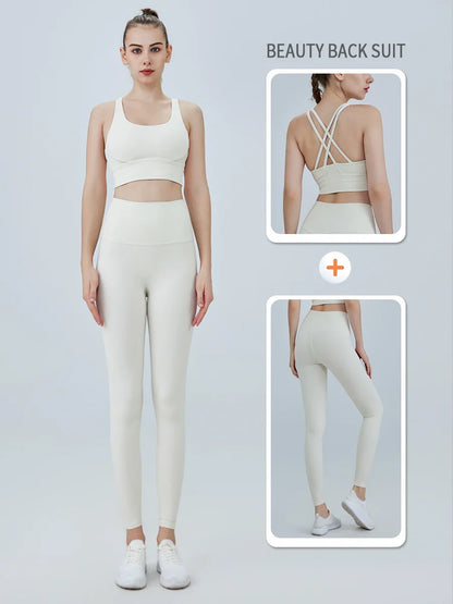 2-Piece Women’s Yoga Tracksuit – Pilates Fitness Set with Push-Up Sports Bra & Leggings for Gym Workout