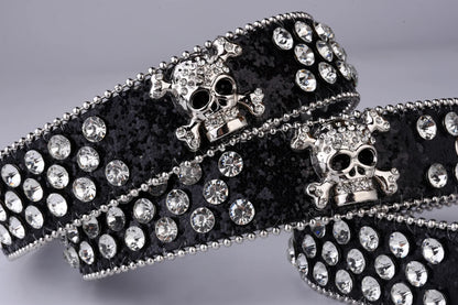 Rhinestone Skull Western Cowgirl Belt for Women & Girls – Studded PU Leather Country Style