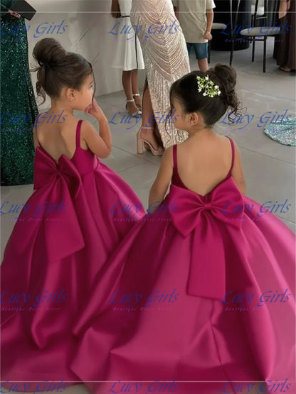 Lovely Satin Flower Girl Dress - Fluffy Bow Wedding & Birthday Party Gown for Kids