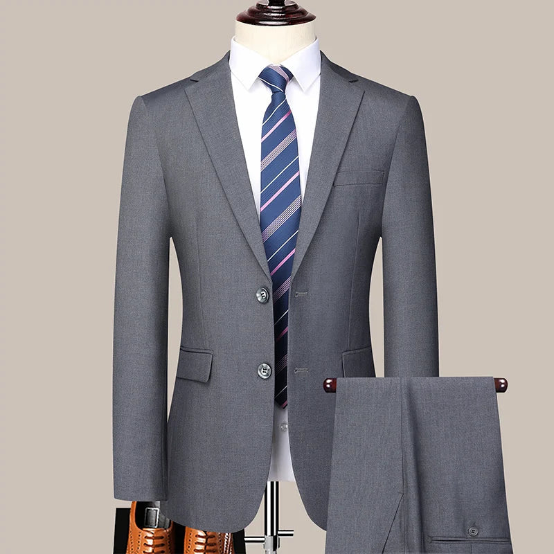 2023 Men’s Two-Button Wedding Suit — Korean Slim Fit Fashion Business Formal Two-Piece Set (Blazer + Trousers)