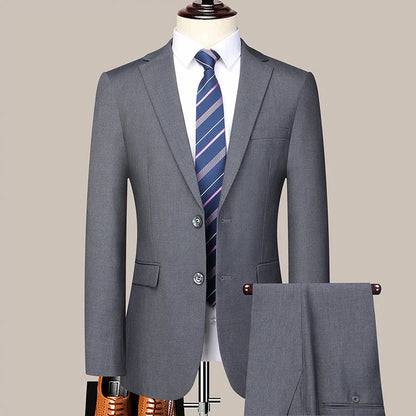 2023 Men’s Two-Button Wedding Suit — Korean Slim Fit Fashion Business Formal Two-Piece Set (Blazer + Trousers)