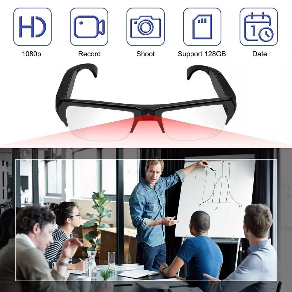 HD 1080P Mini Camera Glasses – DVR Video Recording Sports Sunglasses for Driving, Outdoor & Conference Use