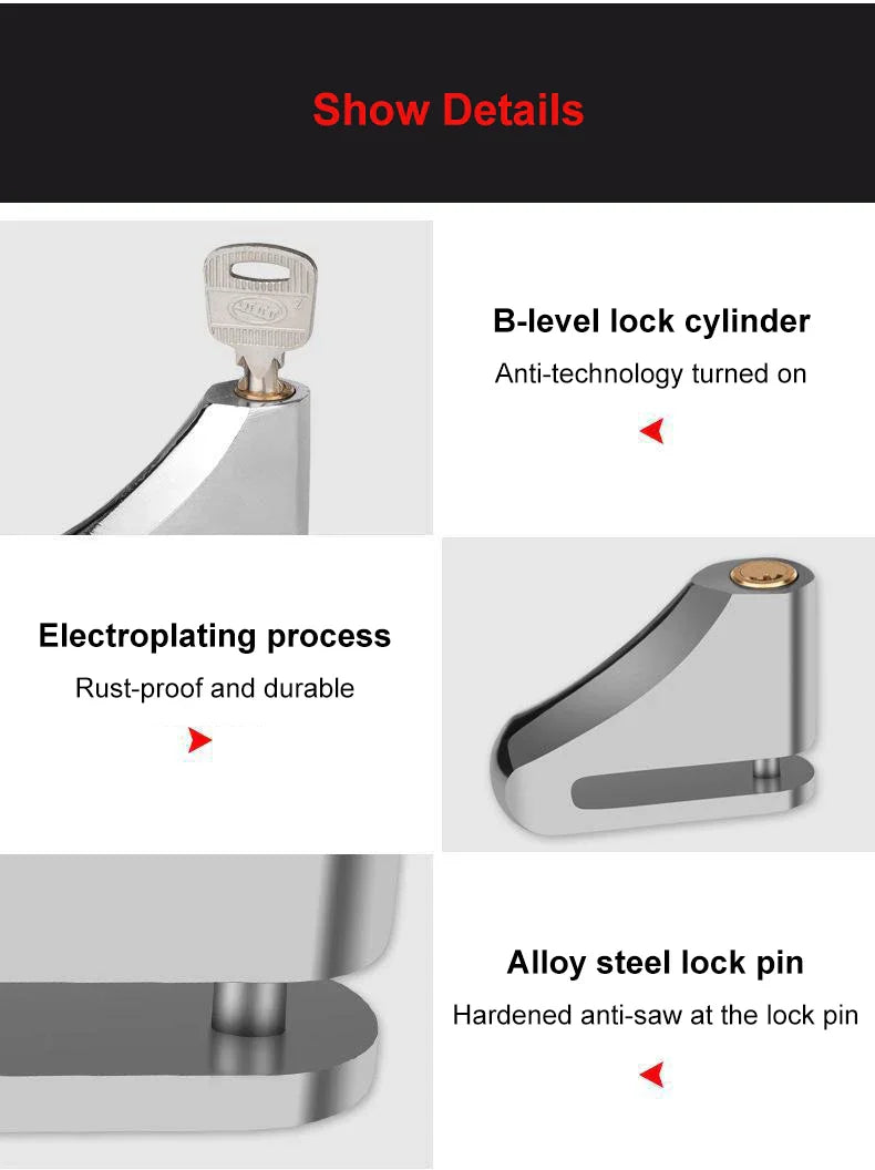 Motorcycle Waterproof Disc Brake Lock — Anti-Theft Wheel Padlock with Keys for Motorcycles, Scooters & Mopeds