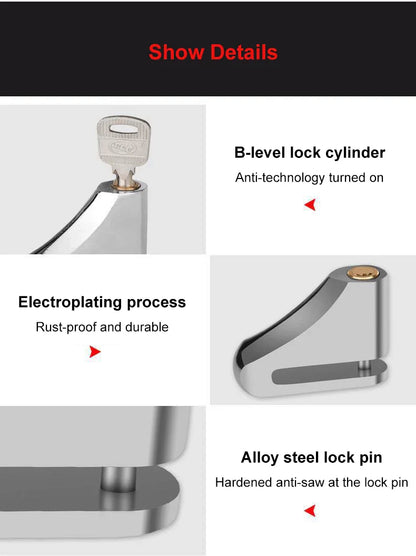 Motorcycle Waterproof Disc Brake Lock — Anti-Theft Wheel Padlock with Keys for Motorcycles, Scooters & Mopeds