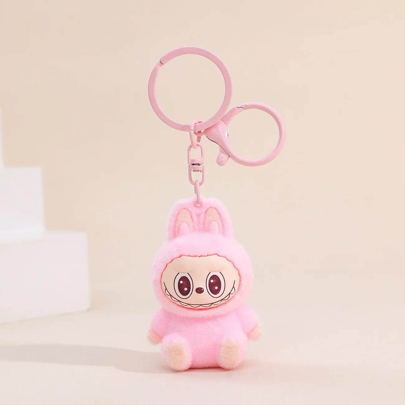 Sitting Labubu Doll Keychain – Fluffy PVC Phone Ornament & Bag Charm Car Keychain Christmas Gift