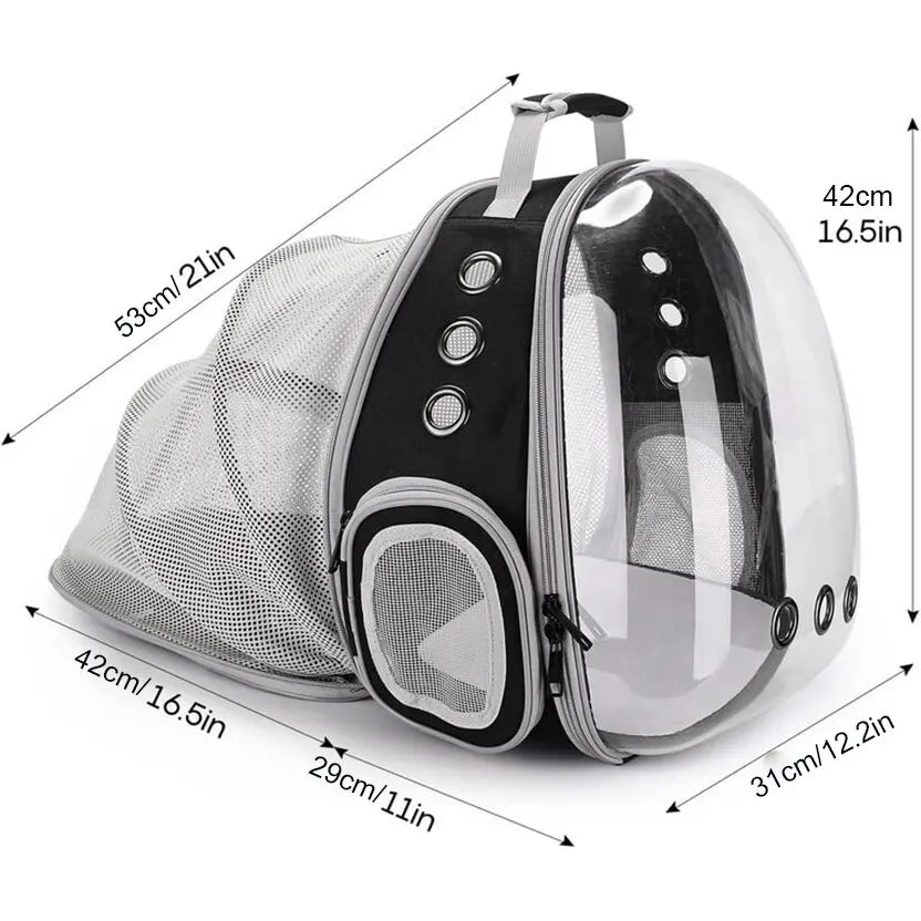 Expandable Cat Carrier Backpack - Large Transparent Pet Travel Backpack with Bubble Space Capsule, High-Quality Travel Bag for Pets
